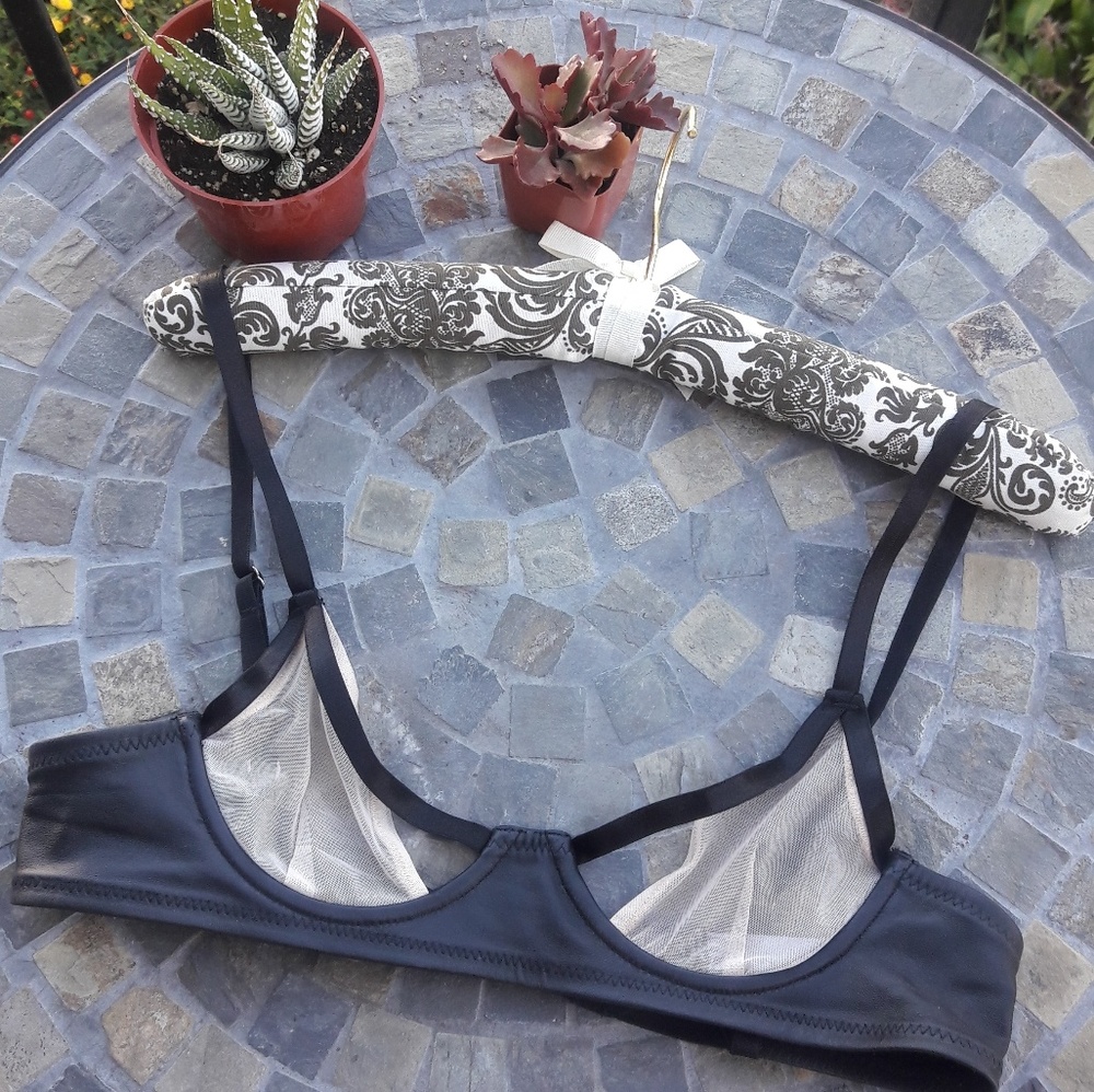 Nasty Gal Light Pink n Black Faux Leather Bralette